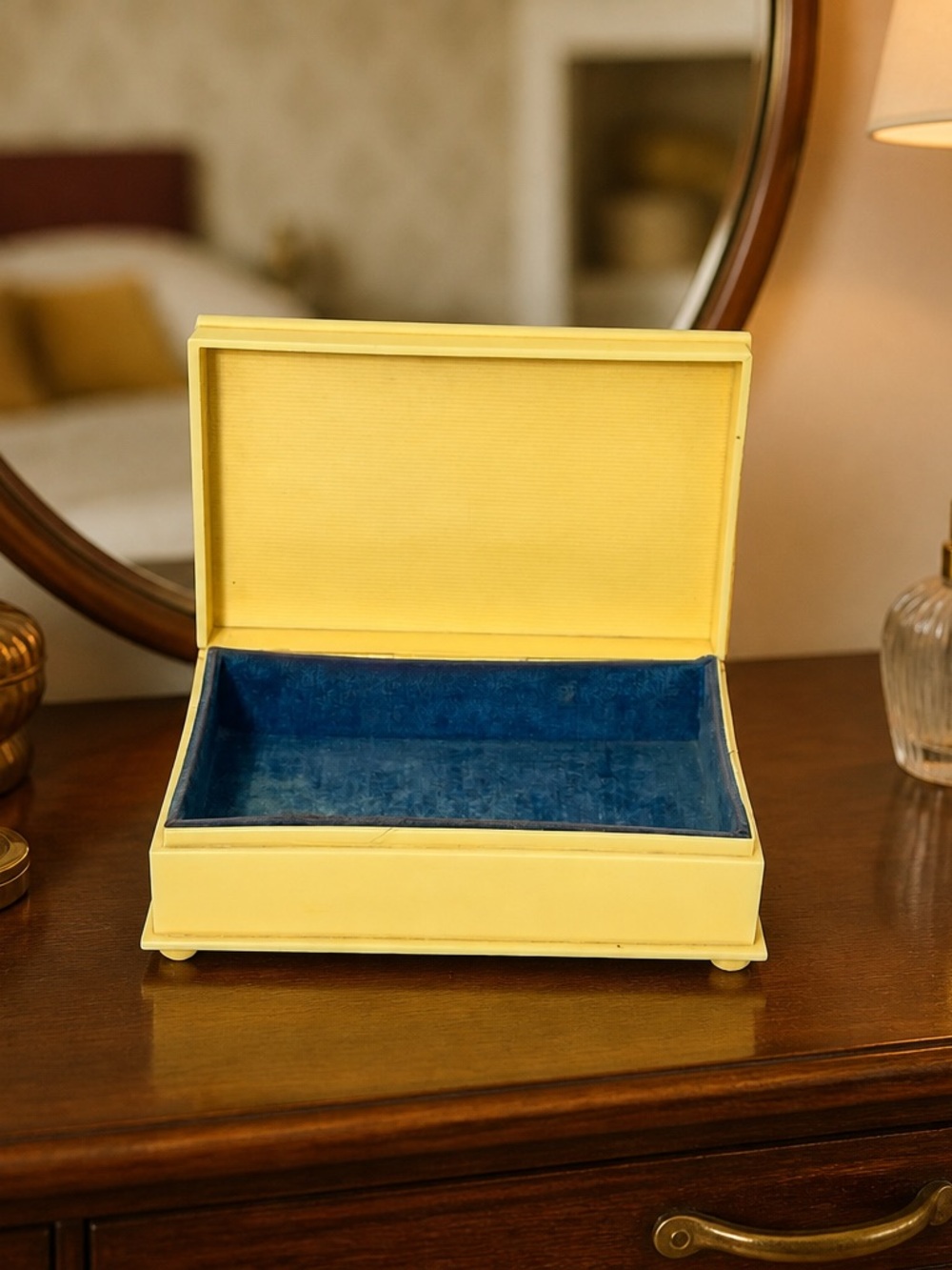 Vintage Celluloid Blue Lined Vanity Box